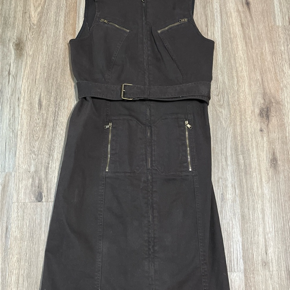 Lauren Jeans Co Ralph Lauren Brown Denim Dress Zip Up Sleeveless Size 8